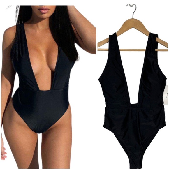 ZAFUL Plunging High Cut Swimsuit Black Size Small One piece Bathing suit Sexy - Picture 6 of 16